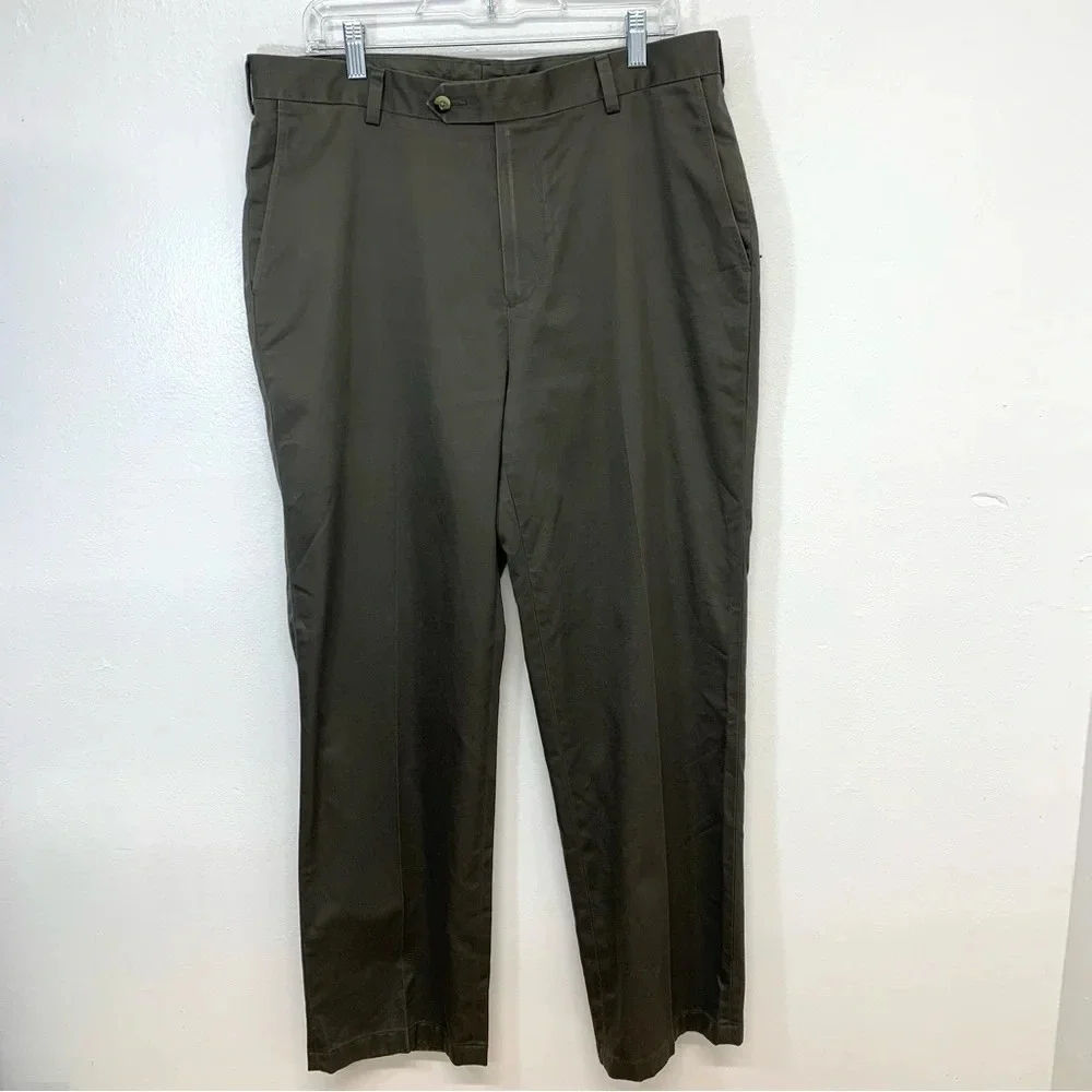 Jos A Bank Traveler Chino  Pants Men 35x30 Brown Cotton Tailored Fit Casual Work